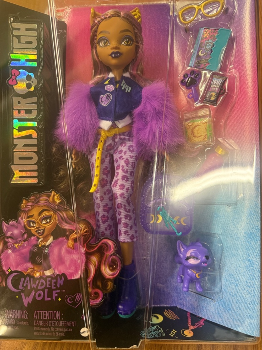 Monster High Clawdeen Wolf Doll — Purple Furry Jacket & Lavender Leopard Pants